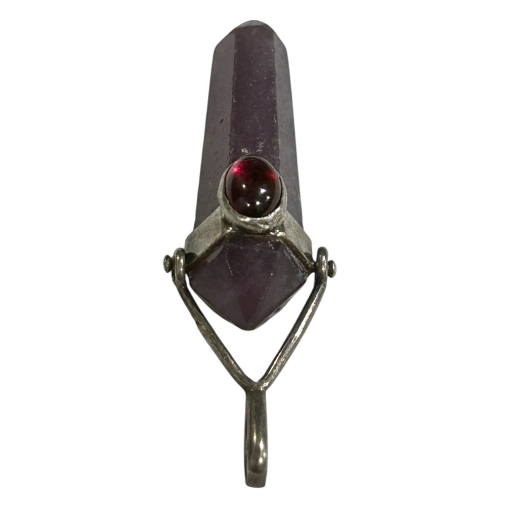 Vintage 90s 925 Sterling Silver Amethyst & Ruby Gem Stone Artisan Pendant - Picture 8 of 9